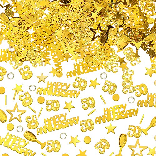 Image of WILLBOND 3000 Pcs Gold 50th Anniversary Confetti Glitter Confetti Table Scatter Decorations for 50th Anniversary Wedding Birthday Party Decoration
