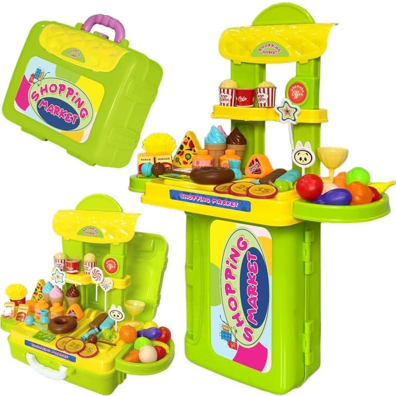 Kids Shopping Super Mart 3 in 1 Play Set | Portable Suitcase Design, Food & Grocery Toys, Pretend Play Market, Colourful Accessories, For Kids-image-20