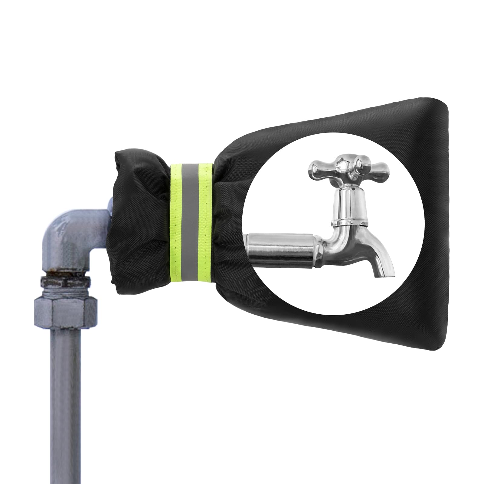 Wefine Black Outdoor Tap Cover For Winter, Thickened Outside Tap Cover With Reflective Strip,Large Insulated Protector Outdoor Faucet Covers From Freezing Bursting