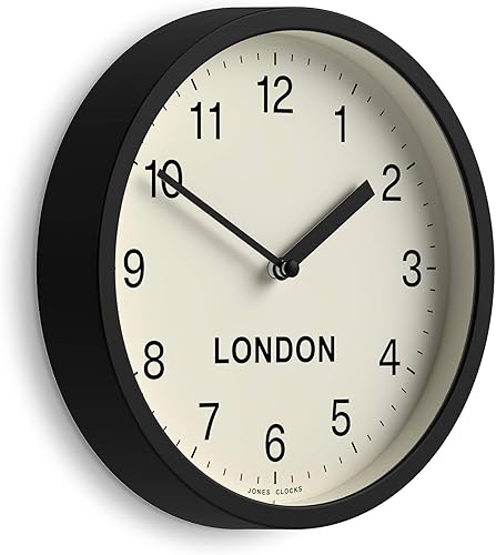 Miniatura 2 de JONES CLOCKS London Time Zone Reloj de pared  Reloj redondo pequeño y moderno  8 pulgadas  Negro  Números fáciles de leer  Ideal para cocina, sala