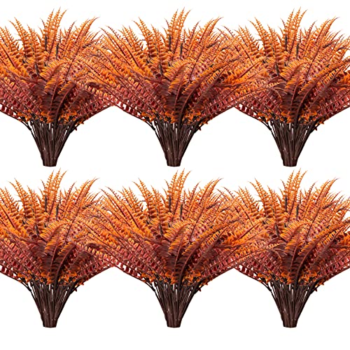 ZEOSTARO 12 Bundles Artificial Fall Plants, Fake Boston Fern Greenery Outdoor UV Resistant No Fade Faux Plastic Plants Garden Porch Window Box Decorating?Fall Boston Fern?