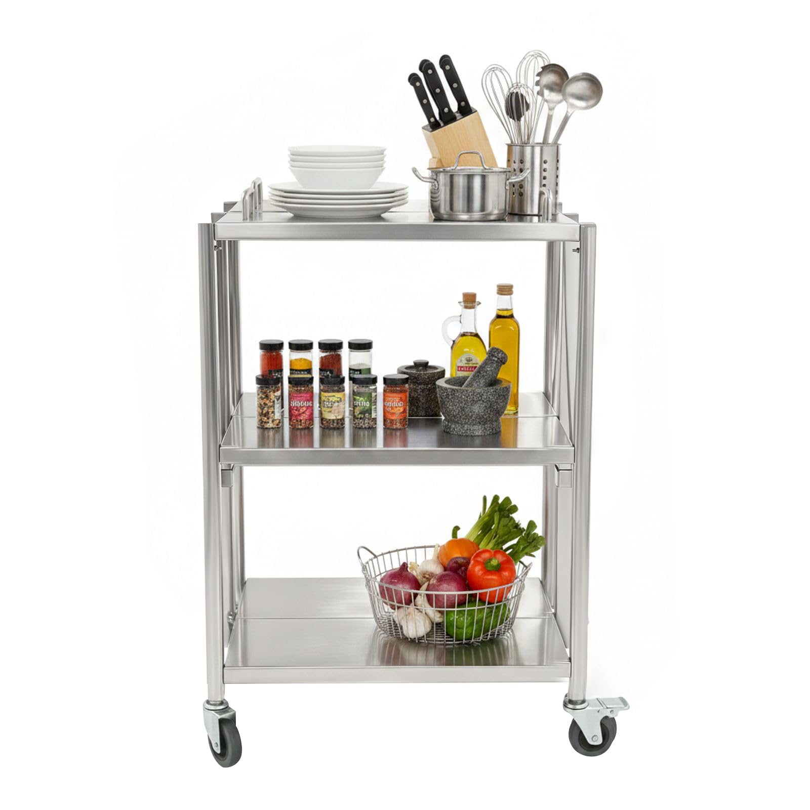 Carrello pieghevole in acciaio inox, tavolo da lavoro per cucine, hotel e