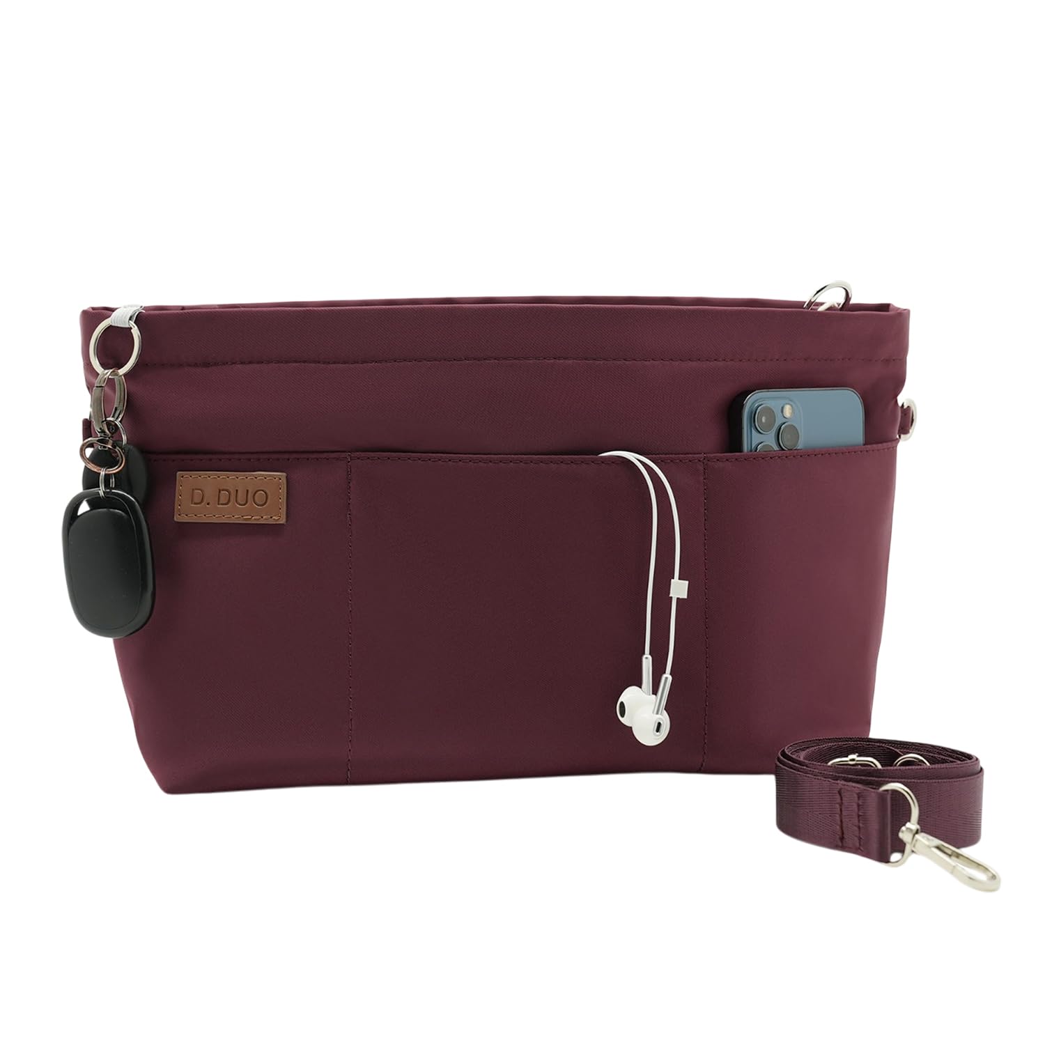 D.DUO Bag Organizer Insert, Crossbody Bag, Tote Organizer Insert with Adjustable Bag Strap, Waterproof Nylon Purse Inserts (Wine Red, M)