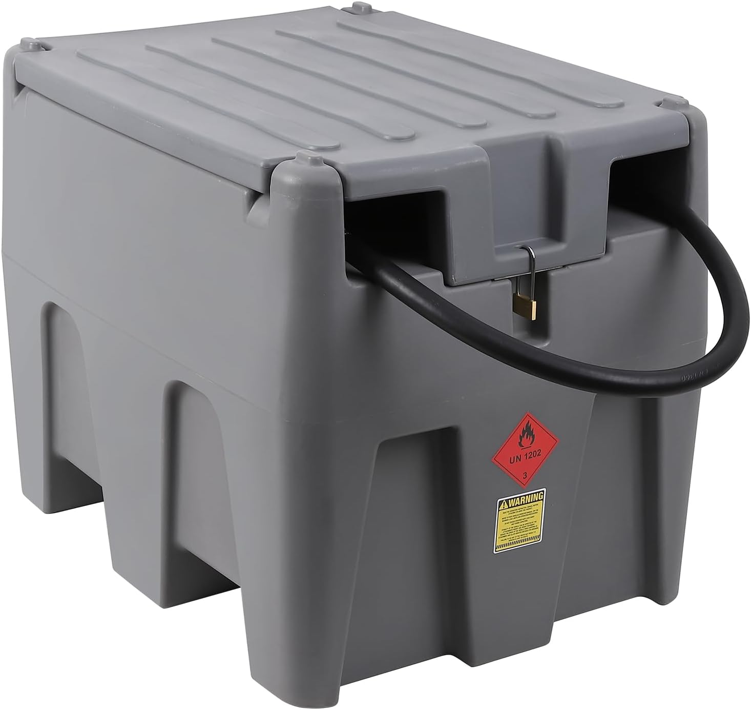 48 Gallon Portable Diesel Fuel Tank with 12V Transfer Pump, 10 GPM Flow, 13.1ft Hose & Auto Shut-Off Nozzle, Heavy-Duty Diesel Transfer Tank for Truck, Generator, Farm & Construction Use - Gray