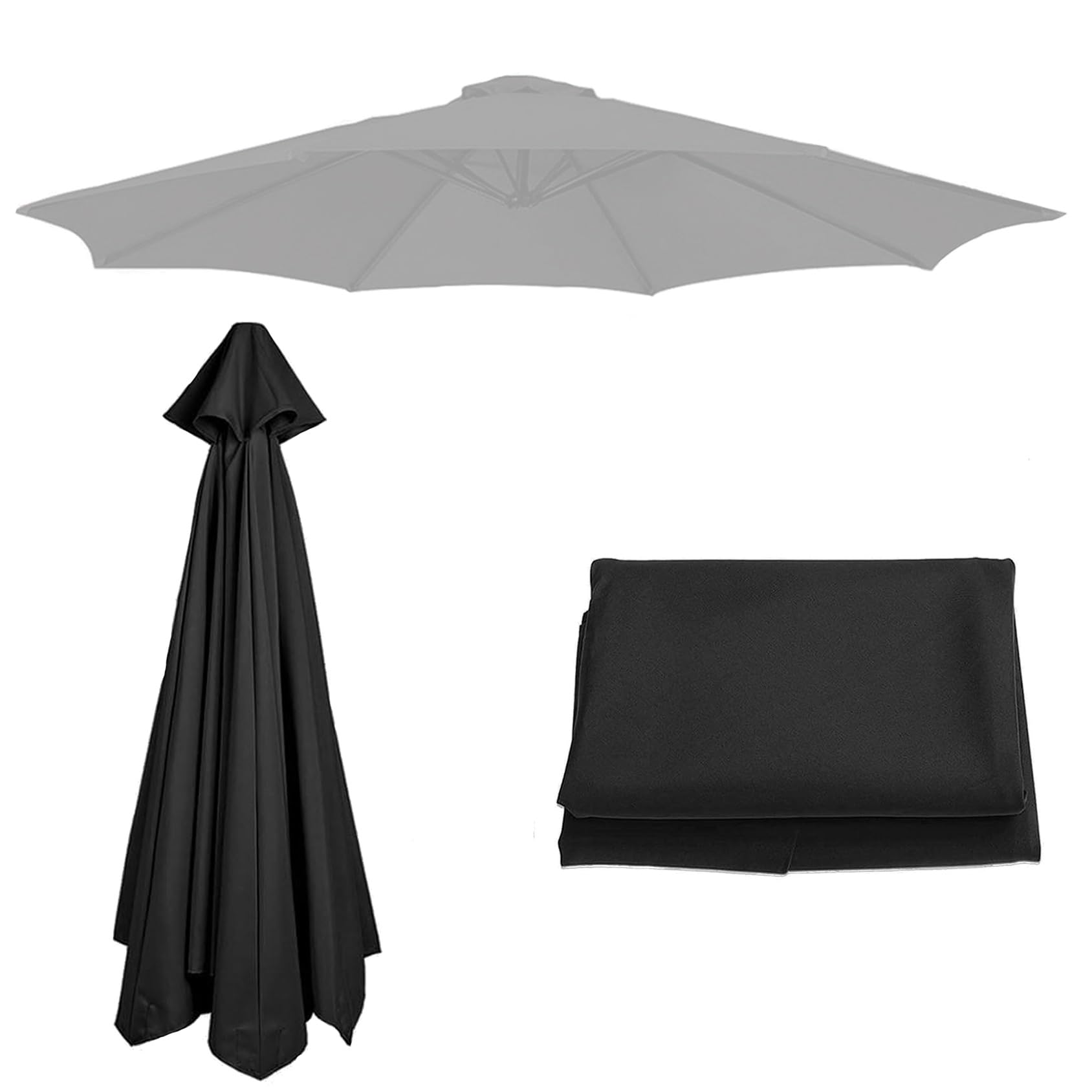 Patio Umbrella Replacement Canopy || 200cm-6 Arms 2.7m-6 Arms 2.7m-8 Arms 300cm-6 Arms 300cm-8 Arms || Parasol Replacement Cloth Canopy Cover For Backyard Pool Umbrella Cantilever Parasol(Color:Black, — image 1