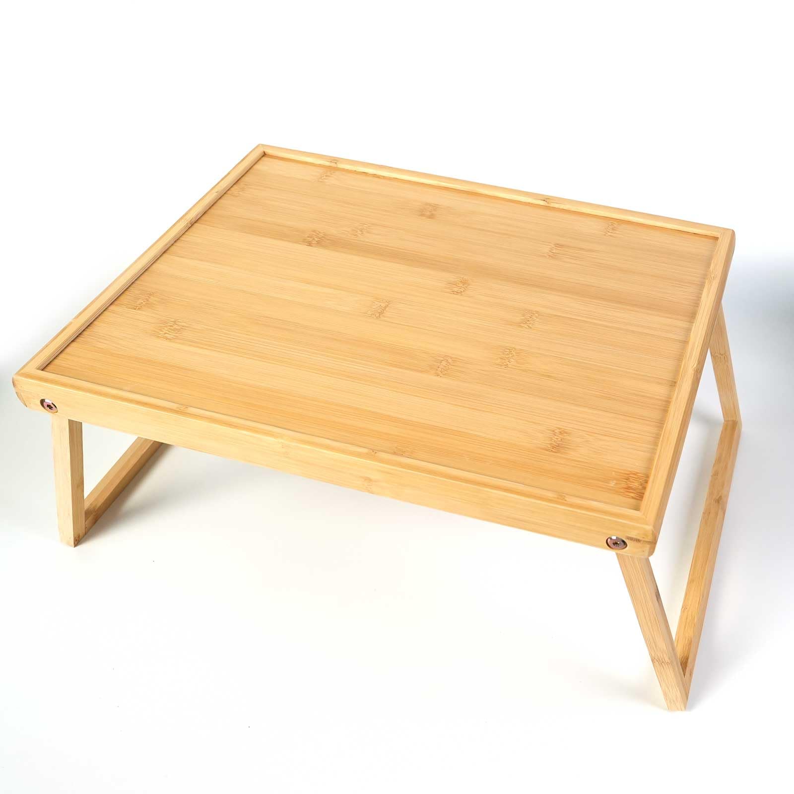 Teavivre Brown Bed Tray Table With Folding Legs, Bamboo Serving Tray For Food And Snack, Breakfast & Laptop Tray For Bed Or Sofa