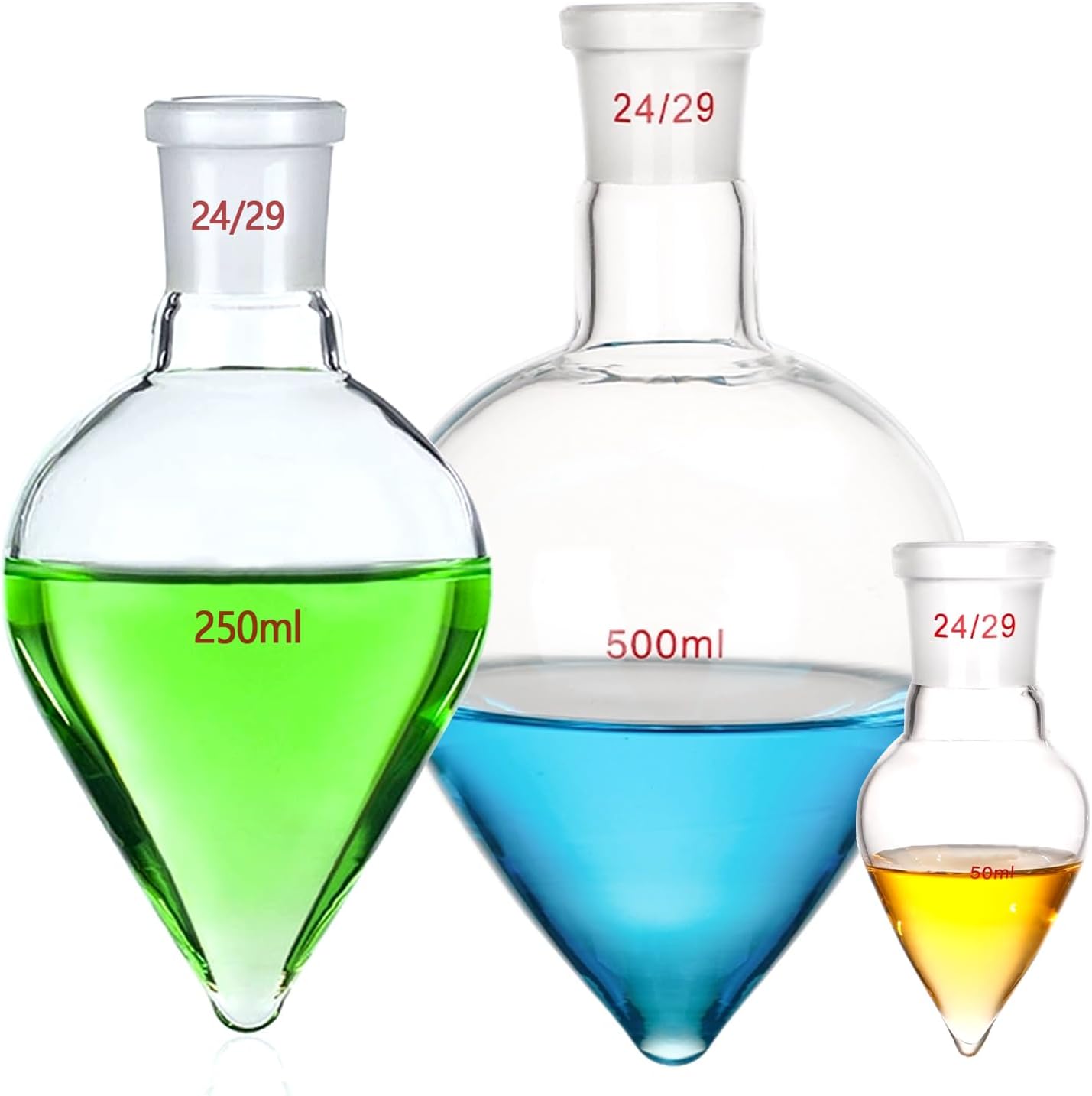Pear Shaped Boiling Flask Borosilicate Glass Recovery Flask with 24/29 Joint,Strong stability,Low expansion coefficient,High transparency (150ml)