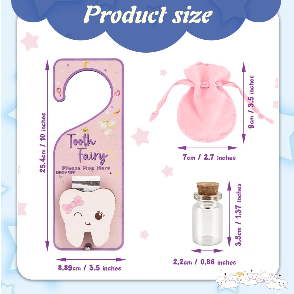FIDWALL Tooth Fairy Door Hanger,3Piece Set including Tooth Holder and Velvet Bag,Keepsake Bottle for Lost Teeth,Encouraging Gift for Boys and Girls (Tooth Fairy) - Image 3