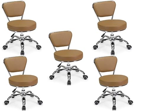 Dayton - Juego de 5 taburetes de pedicura (capuchino) neumáticos, altura ajustable, perfecto para salón de uñas, pedicura spa