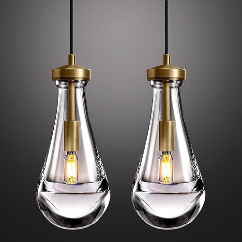 RINGRAIN Iluminación colgante de latón paquete de 2 lámparas colgantes de isla de cocina arte moderno lámpara de cristal sólido transparente para