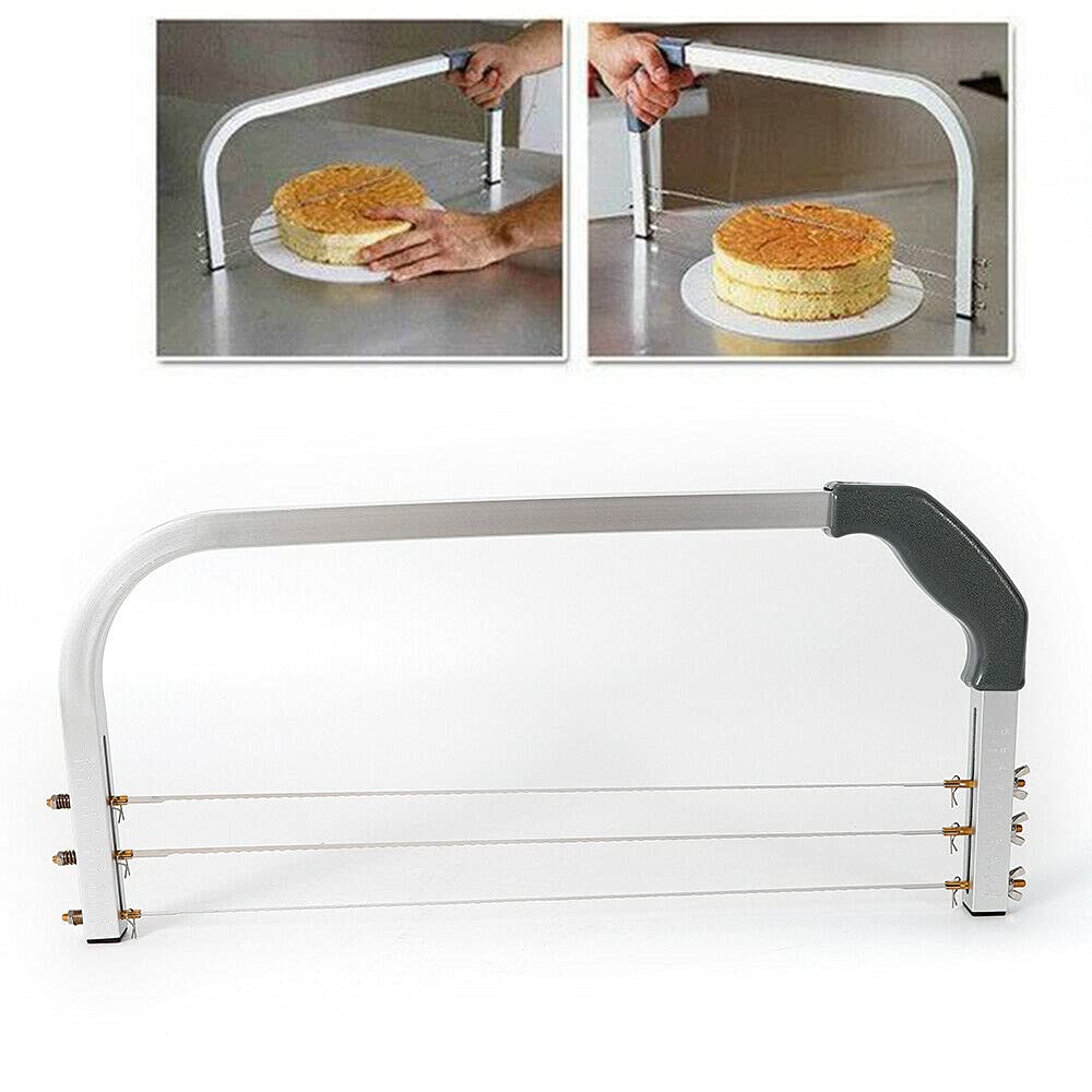 Cortador de tartas de 3 hilos de acero inoxidable y aleación de aluminio, cortador profesional de capa intermedia para tartas, las cuchillas también son ajustables, se utilizan en pastelería y tiendas
