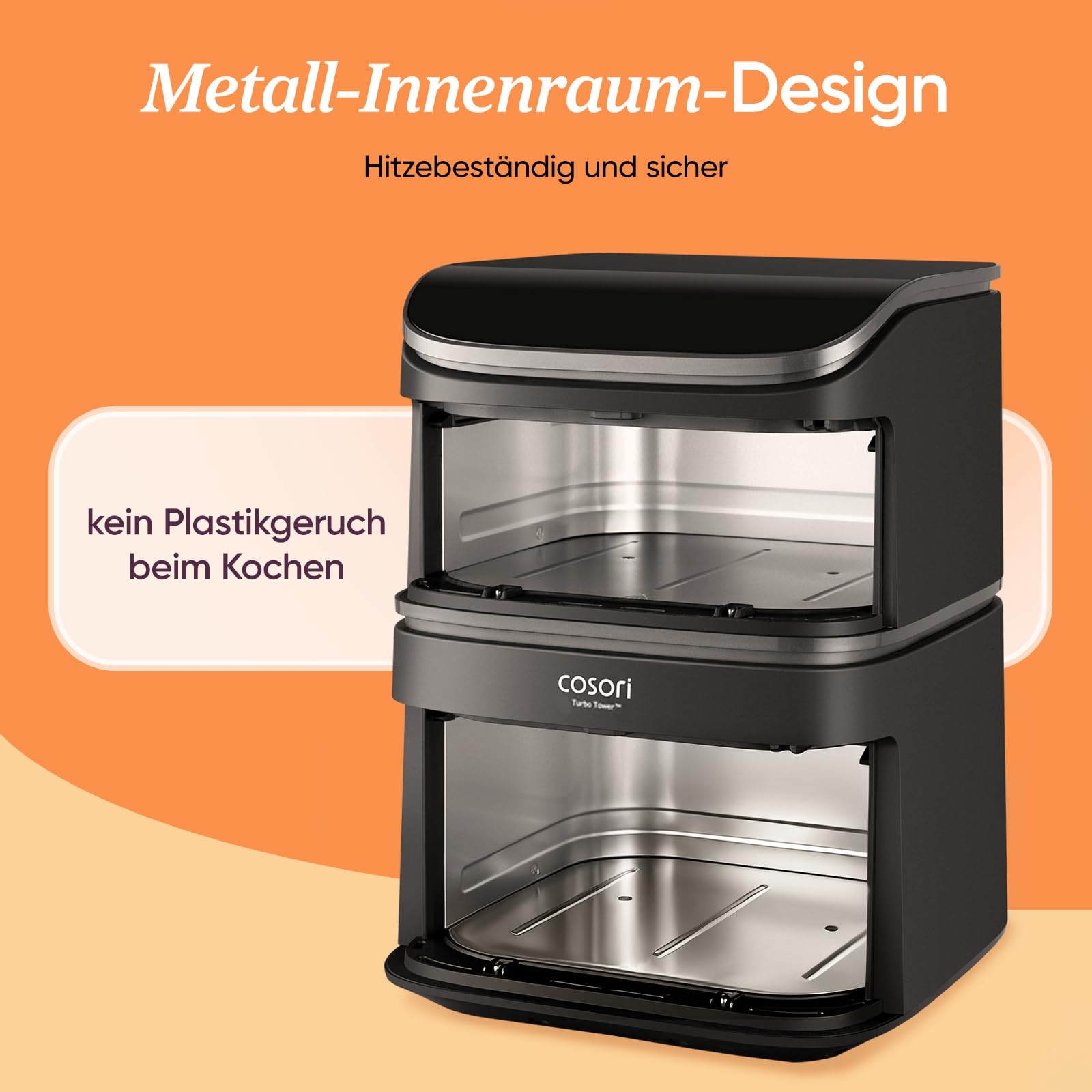 COSORI Heißluftfritteuse 2 Kammern 10,8 L Silbergrau mit Rezeptbuch und Edelstahl-Rost