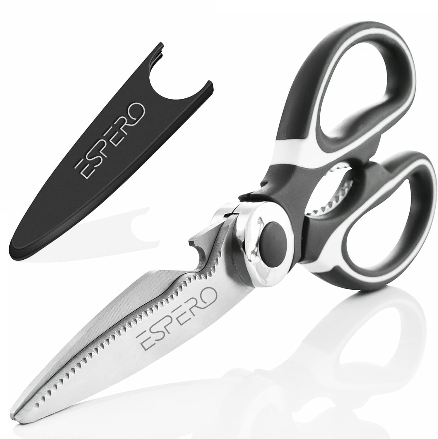 AJARVAR Multi Purpose Made In Japan Kitchen Scissors, food scissors,Premium Stainless Steel Solid Kitchen Shears for Meat, Seafood, Chicken, Vegetables, Herbs, BBQ, Bottle Opener (Black)