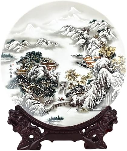 tazón clave, Plato decorativo de cerámica y porcelana Jingdezhen de 26cm, artefacto, pieza de decoración de estudio, paisaje
