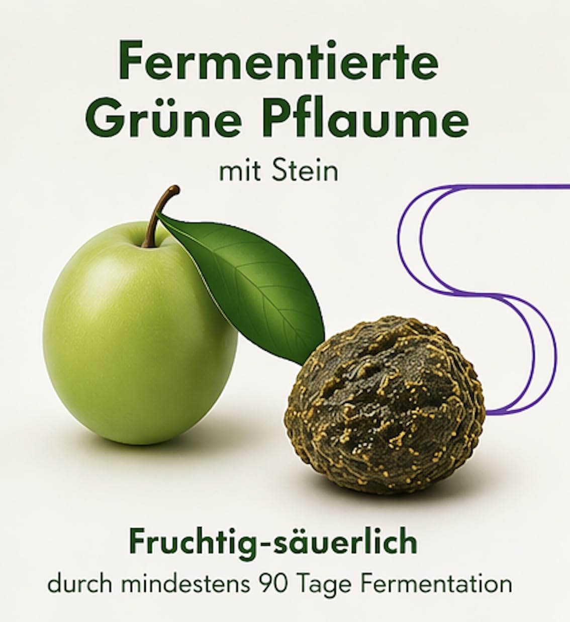 Fermentierte grüne Pflaume mit Stein, 20 Portionsbeutel à 8 g (160 g), fruchtig-säuerlicher Snack mit Matcha-Grünteepulver