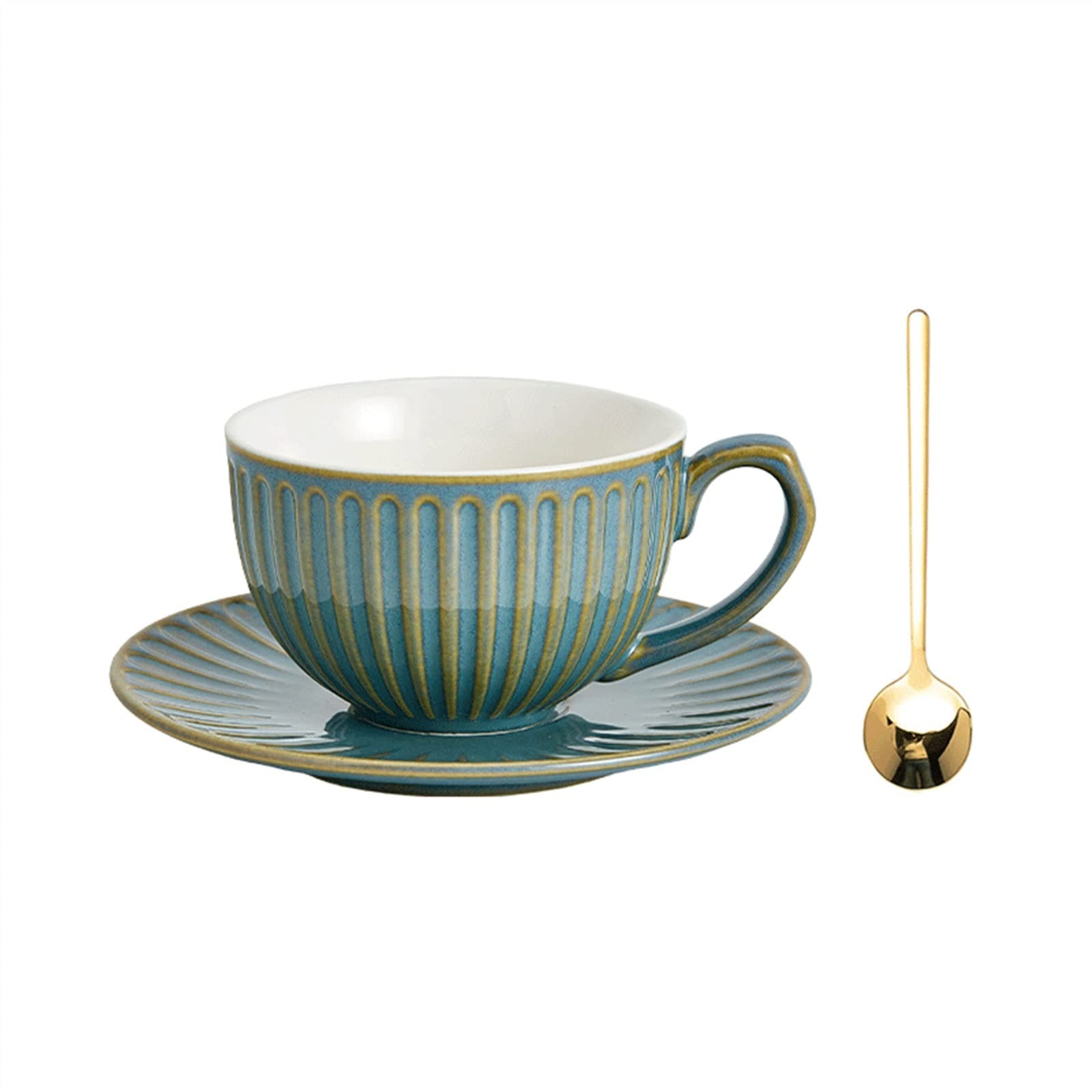 Nowoczesny kubek do kawy w stylu vintage, do gospodarstwa domowego, ceramiczny, zestaw filiżanek na kwiaty, latte pranie ręczne, popołudniowa herbata, zestaw naczyń do picia (zielony, mały)