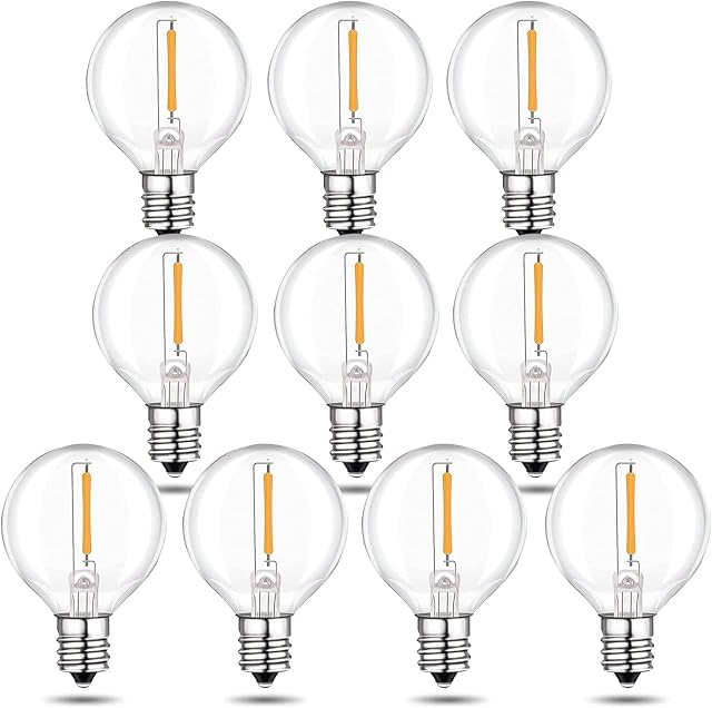 RCVEHO G40 LED Bulbs Outdoor, Warm White 2700K Light Bulb Replacement 10 Pack, Energy Saving Durable Plastic Shatterproof E12 Screw in for Festoon Lights Mains Powered Decoration Party Garden