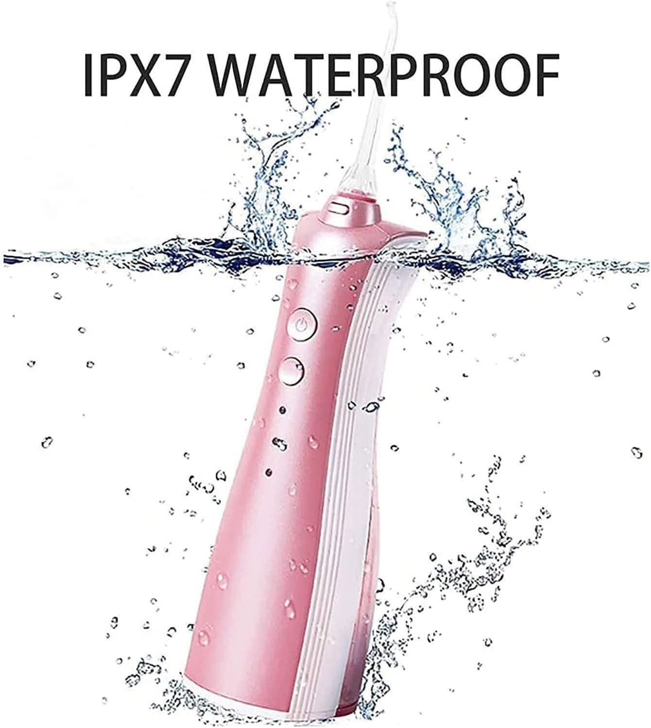 GeRRiT Limpiador de dientes con hilo dental inalámbrico, irrigador bucal recargable por USB for viajes, resistente al agua IPX7, uso de hilo dental con agua de 3 modos con 2 puntas de chorro, boquilla