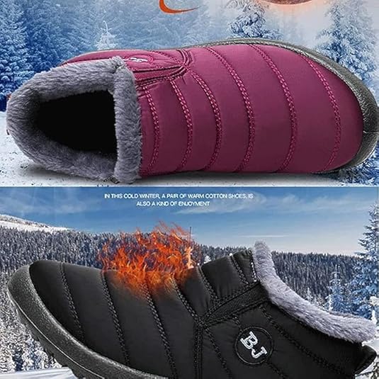 Boojoy Winterlaarzen, antislip winter sneeuwlaarzen voor dames en heren, stel outdoor wandelschoenen met bontvoering, warme schoenen, Zwart, 37.5 EU