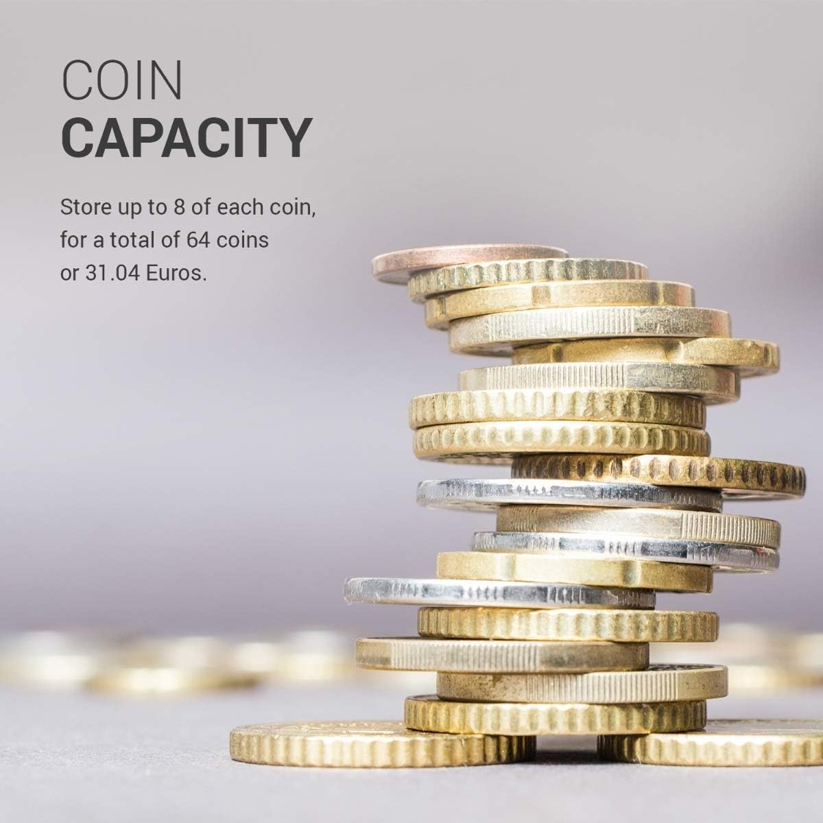 TECHZOCO Porta Monedas Euro, Estuche para Monedas, Dispensador, 8 Compartimentos, Plástico Negro
