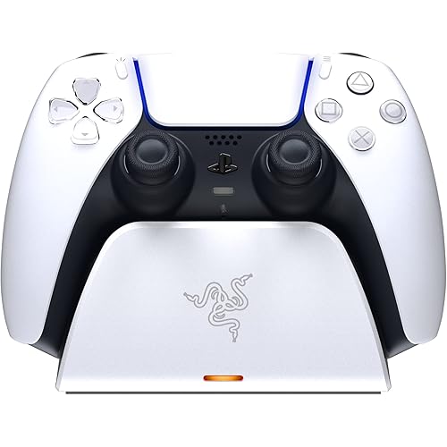 Razer Quick Charging Stand for PlayStation 5: Charge - Curved Cradle Design Matches PS5 DualSense Wireless Controller One-Handed Navigation USB Powered White (Controller Sold Separately)