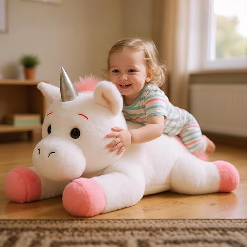 Miniatura 6 de Animal de peluche de unicornio, peluche gigante de 31.5 pulgadas, juguete de unicornio grande y suave, regalo de fiesta de cumpleaños y días