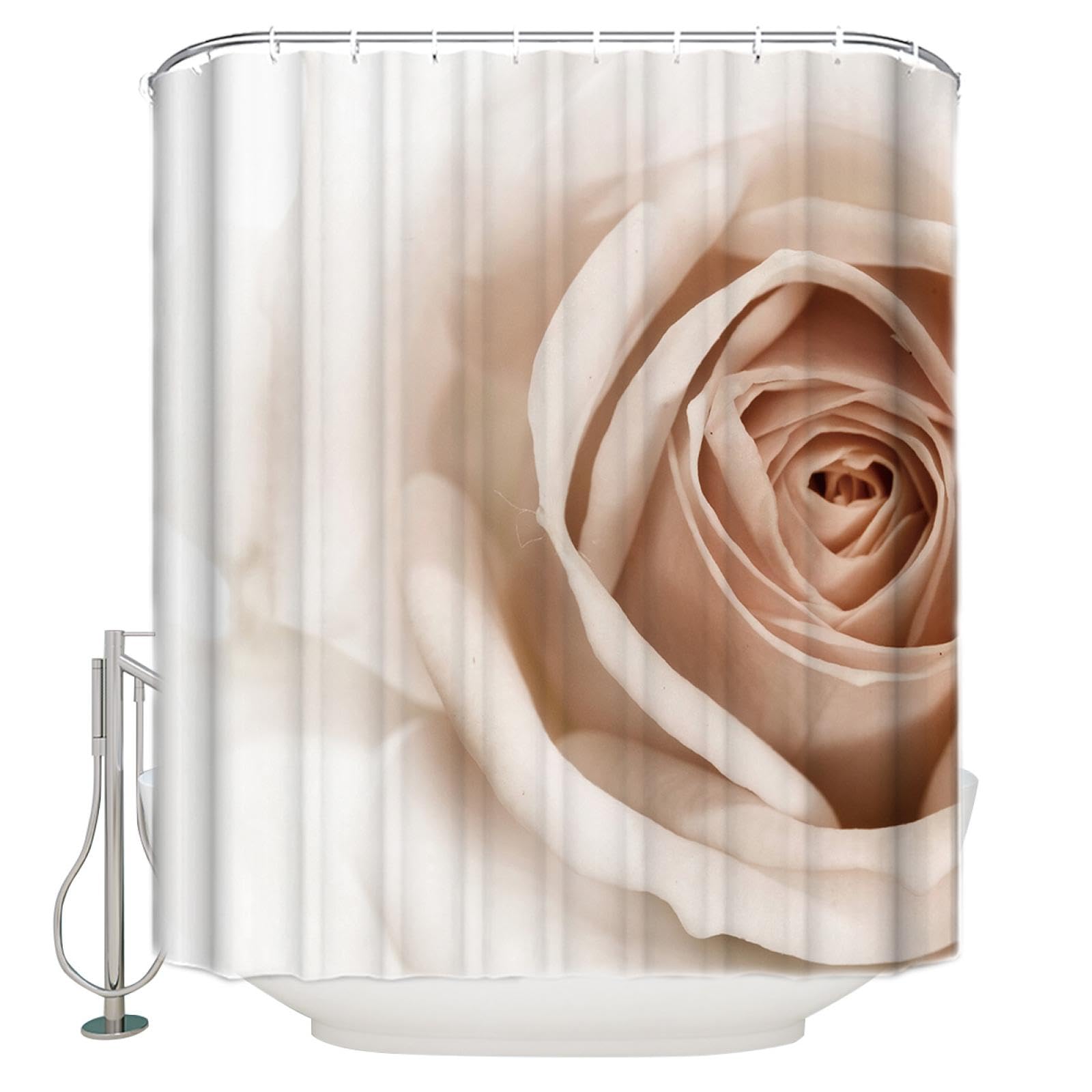 Cortinas de Ducha de baño de Tela Extra Larga Rosa Blanca Juegos de decoración de baño con Ganchos poliéster Impermeable Lavable 120x200cm