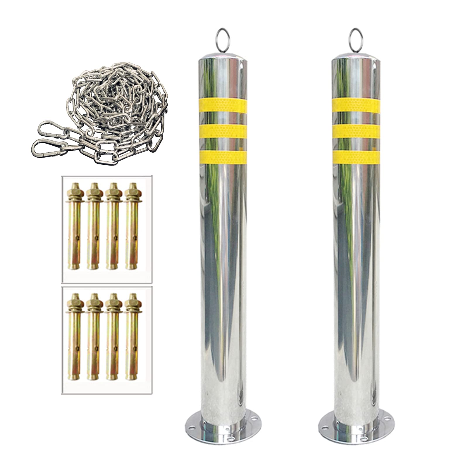 ABNNHK Parking Barrier Parking Bollard,Warning Column Road Pile with Hanging Rings Car Barrier Chain,Anti-Collision Columns Bollard Post(76×650mm) (76×650mm) ()