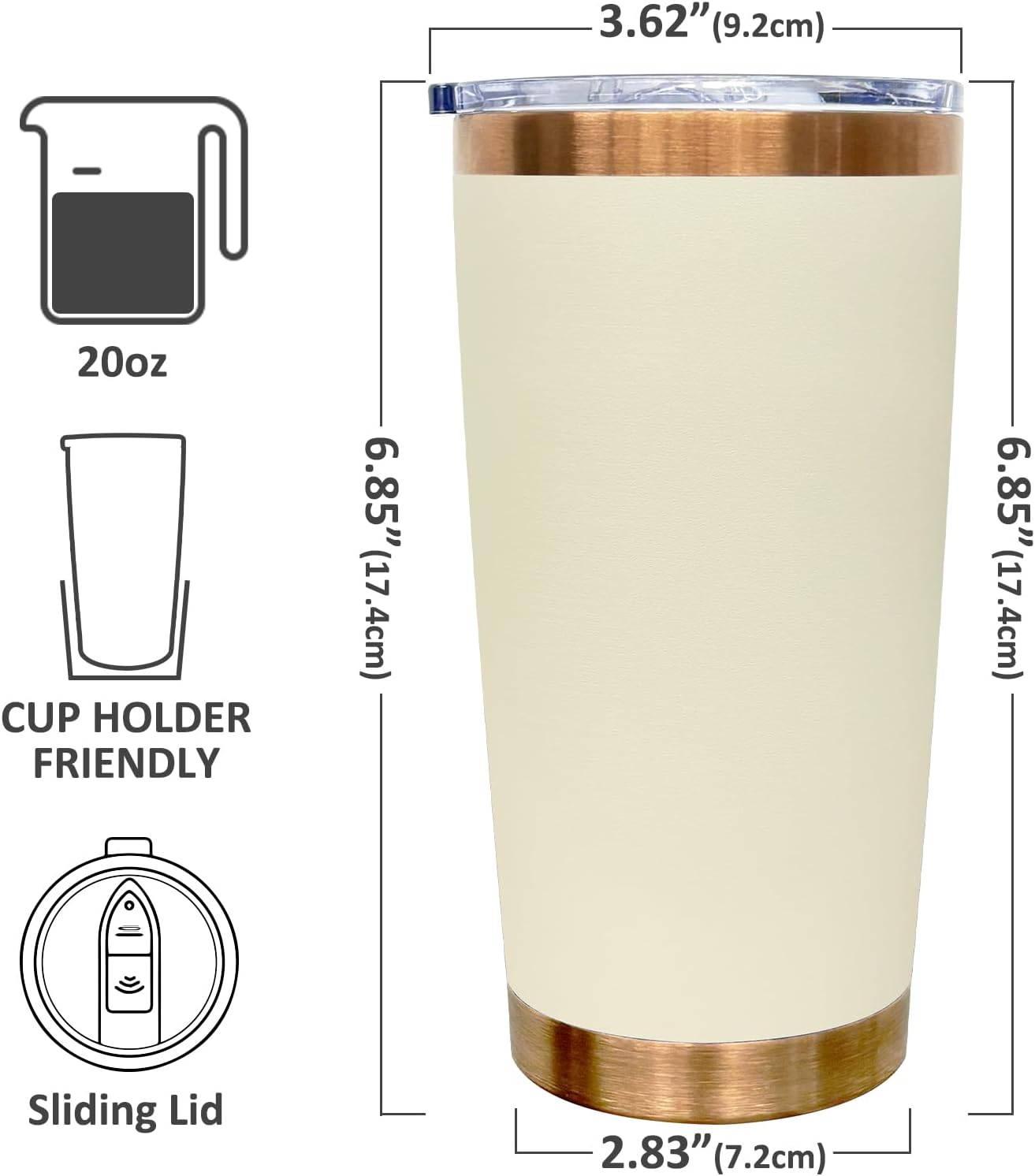20 oz Tumbler Stainless Steel Tumbler with Lid and Straw, Double Wall Vacuum Insulated Travel Coffee Mug for Laser Engrave, Powder Coated Cup for Hot and Cold Drinks (Cream,1 pack) - Image 2