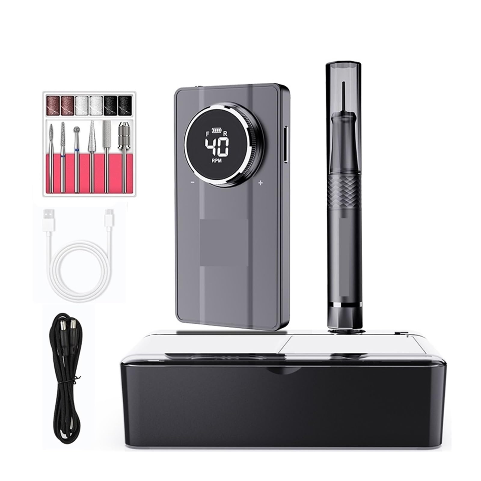 Torno para Uñas, Taladro De Uñas Eléctrico De 40000 RPM, Taladro De Uñas Recargable Portátil Profesional For Uñas De Gel Acrílico(Grey)