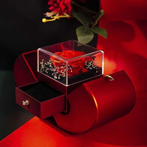 Miniatura 3 de 2025 Preserved Red Rose With Hollow Clavicle Necklace, Jewelry Boxes with Necklace, Present Box For Girlfriend,Wife,Mom