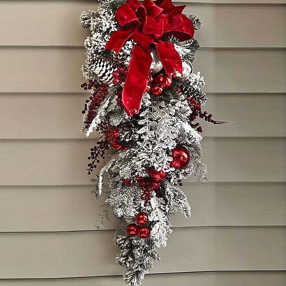 Weihnachtstürkranz Mit Beerenschleife - 30cm Dekokranz Für Haustür Und Wand