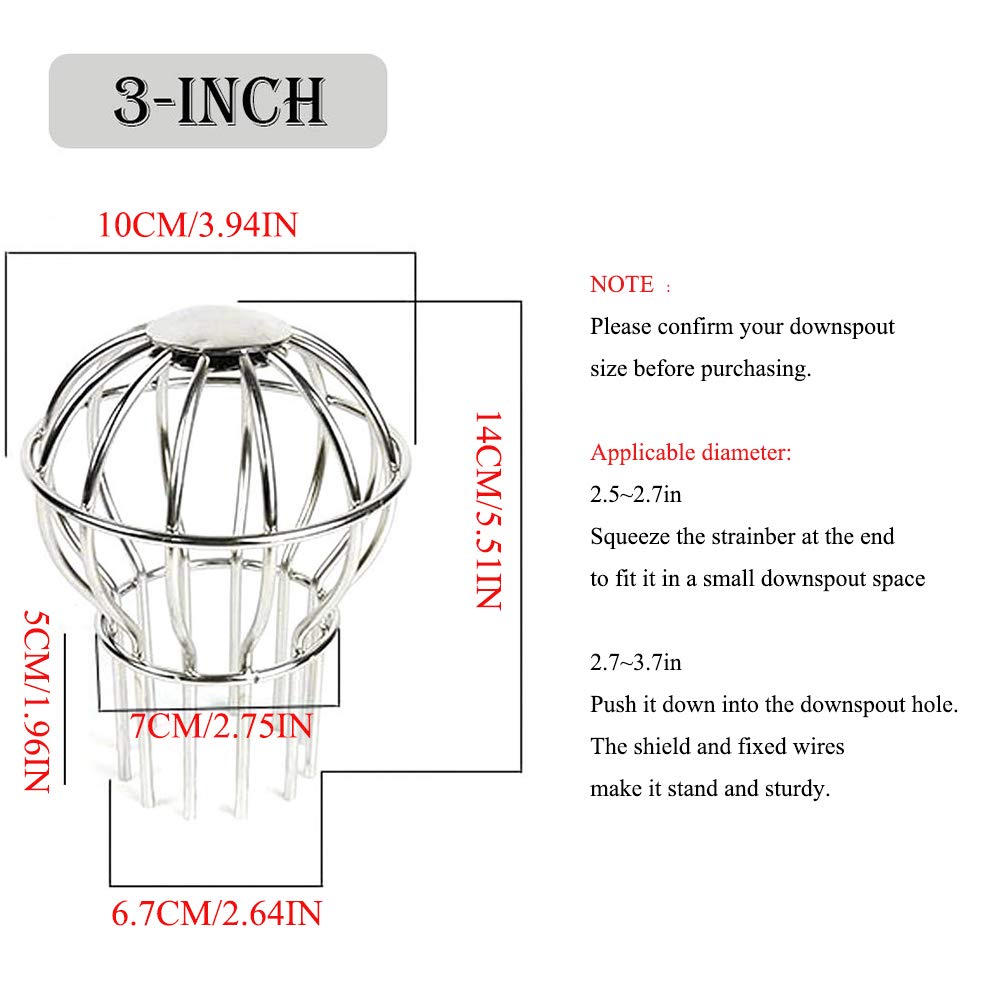 11 szt. osłona rynny zestaw filtrów do liści, Aulufft 7 cm 304 nasiona ze stali nierdzewnej gruz rura spustowa rynna osłona balonu filtr sitko ochraniacz rynny środek czyszczący