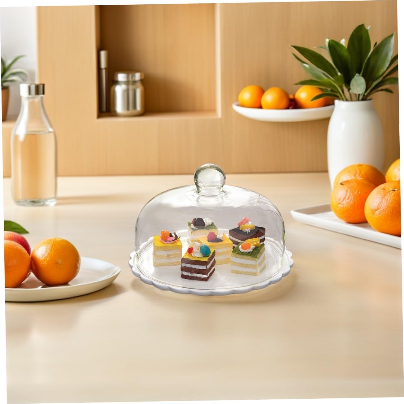 Cake Dome Cover with Glass Lid, round Dessert Plate Food Cover, Dustproof Pastry Display Cloche for Household Cake, Bread, and Snack Protection in Kitchen and Dining