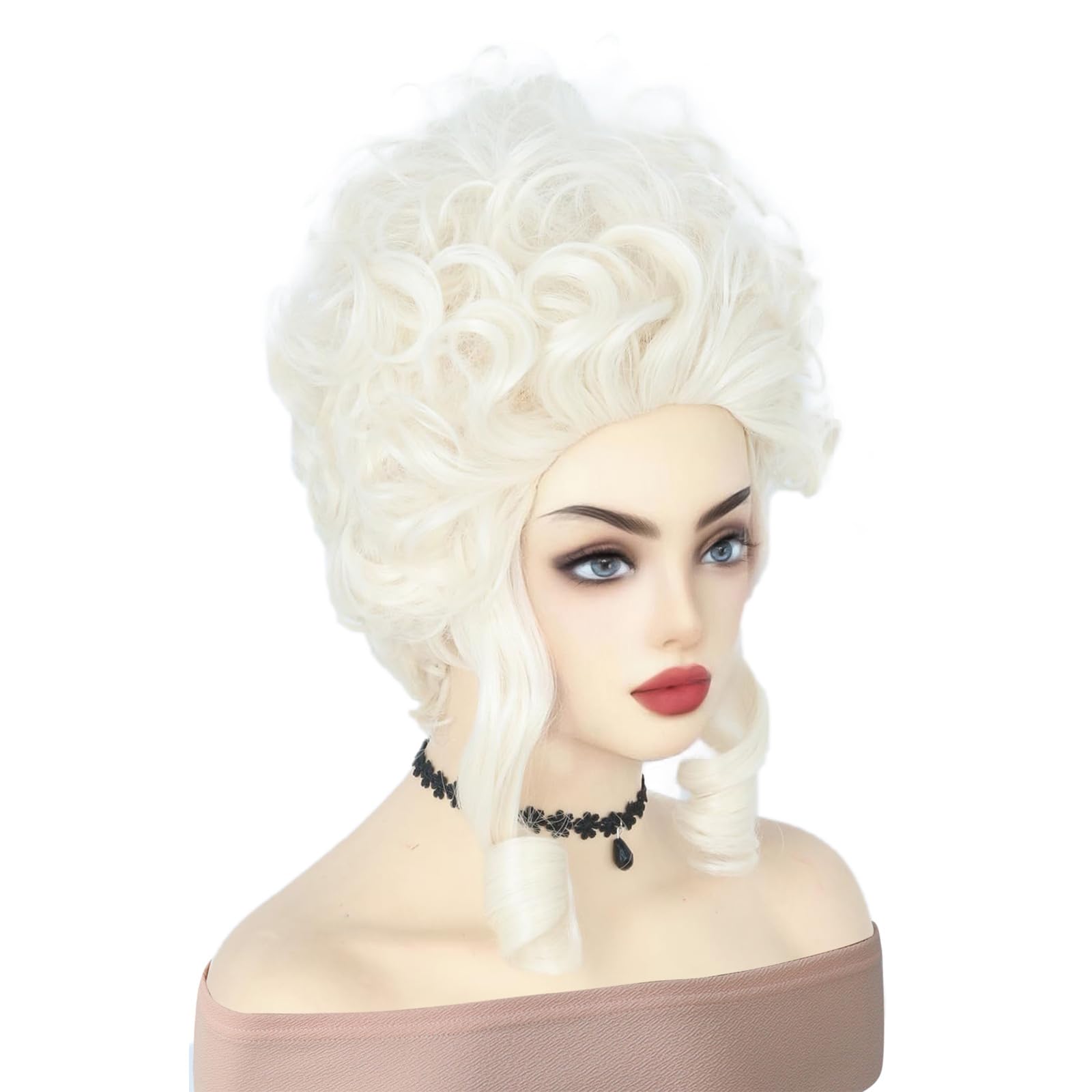 Kmgdm Women's White Platinums Blonde Wigs Short Curly Blonde Beehived Wigs Queen Cosplay Halloween Costume Wigs For Party Wigs