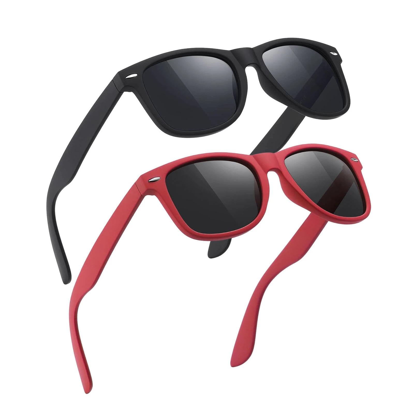 MAIKAOZAI 2 Pack Sunglasses for Men & Women, Classic Black & Red Frame Sunglasses with UV Protection – Stylish Shades for Outdoor Activities
