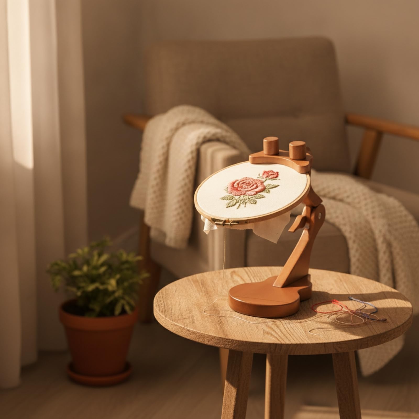 perfeclan Bastidor de Bordado Soporte Marco Base Abrazadera de Madera de con Brazo Ajustable y Pinza Moldeada para Mantener la Tela Base Estable con