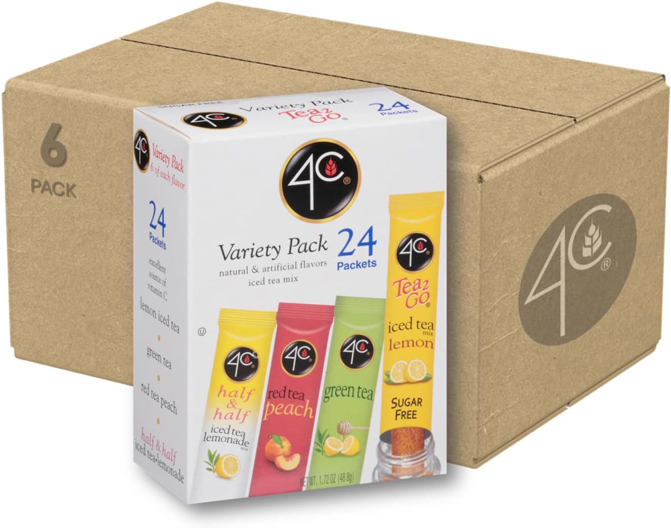 Powder Drink Mix Packets, Iced Tea Variety 6 Pack, 24 Count, Singles Stix On the Go, Refreshing Sugar Free Water Flavorings