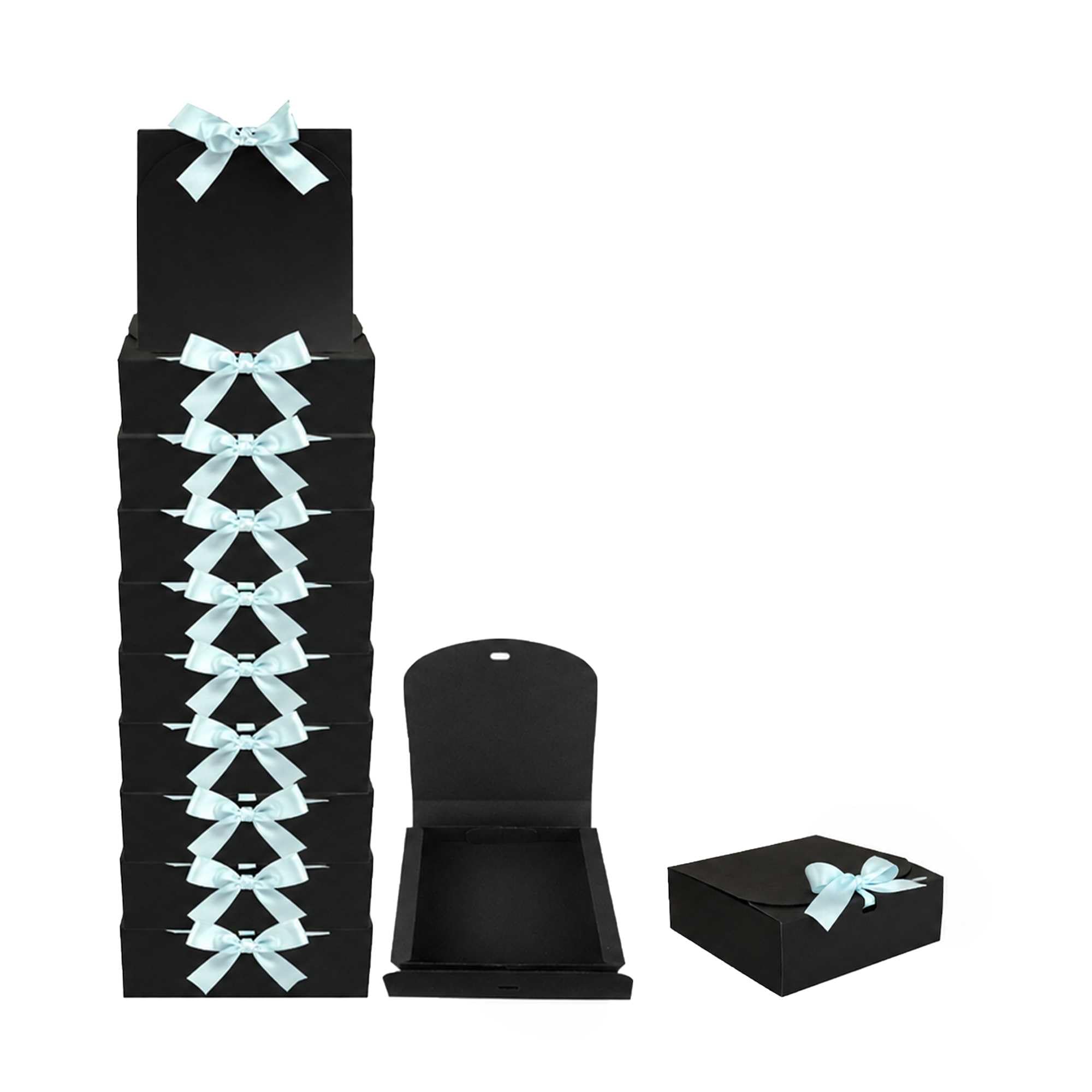 Emartbuy Black Kraft Gift Box with Light Blue Ribbon – 24 x 24 x 5 cm – Fits Chocolates, Scarves & Stationery Sets – Birthdays Weddings Christmas Corporate Gifting Trade Wholesale – Pack of 12 — image 1