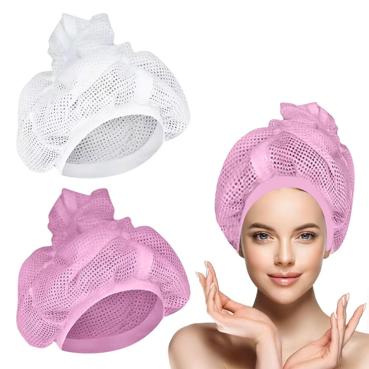 Photo 1 of 2 Pack Net Plopping Cap with Drawstring for Curly Hair Drying?Net Plopping Diffuser Cap