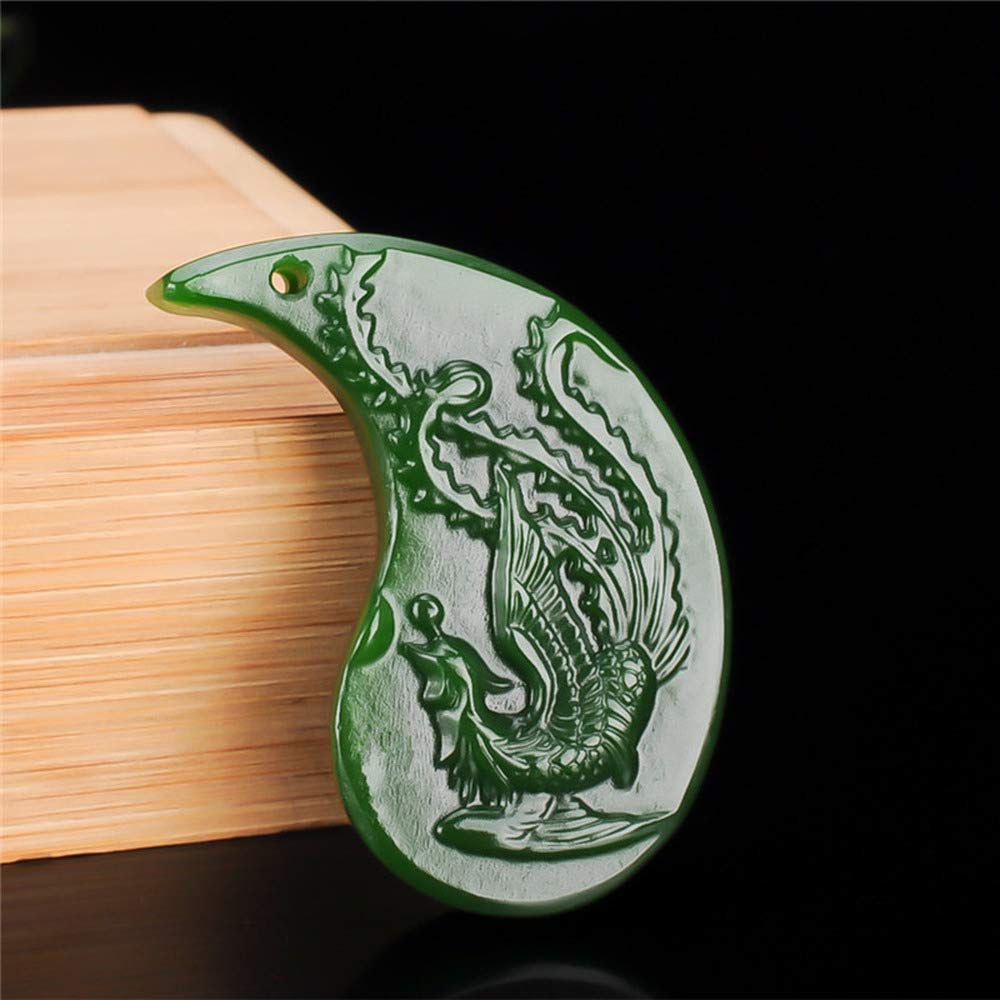 Naszyjnik z kamienia jadeitowego, chiński zielony jadeitowy smok feniks wisiorek z jadeitu pomyślny amulet para wisiorków z jadeitu/509