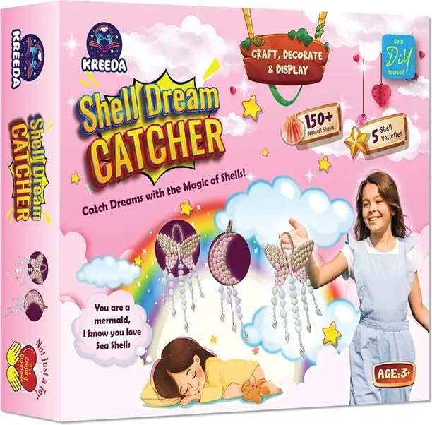 KREEDA Creative DIY Shell Dream Catcher Craft Kit for Kids – 150+ Natural Shells, Paint Colors, Wooden Boards, Beads & Threads for Kids Art & Craft Activity-picture-10