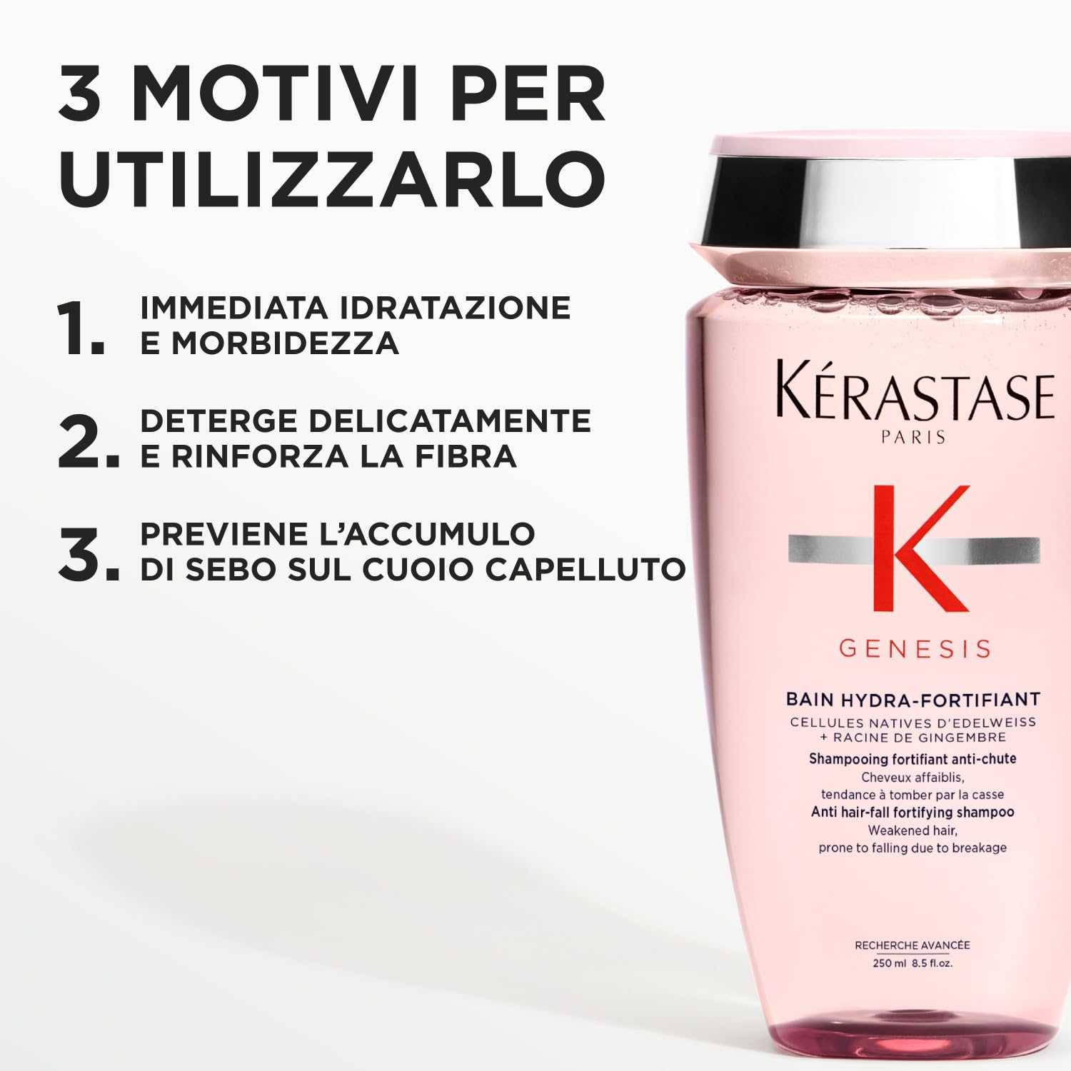 Kérastase, Genesis, Shampoo Professionale Fortificante per Capelli Indeboliti, Capelli Sani e Forti, Con Cellule Native di Stella Alpina e Radice di Zenzero, Bain Hydra-Fortifiant