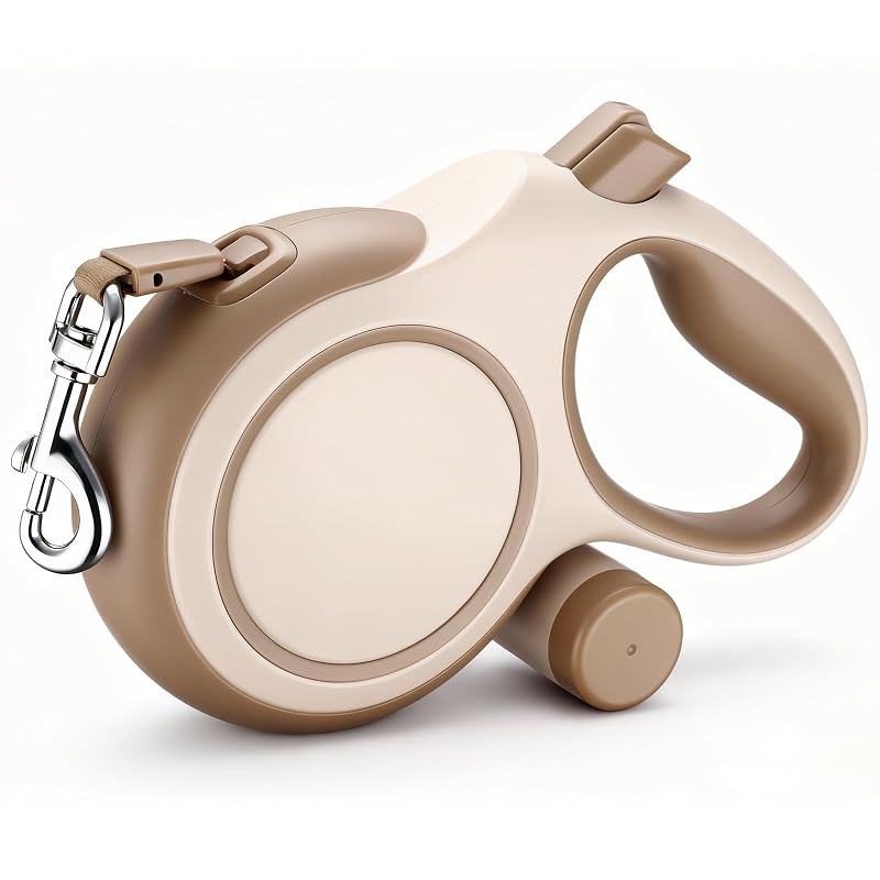 Guia retrátil para cães Segarty com dispenser de sacos, freio e alça antiderrapante, 8 m, 30–50 kg, Marrom