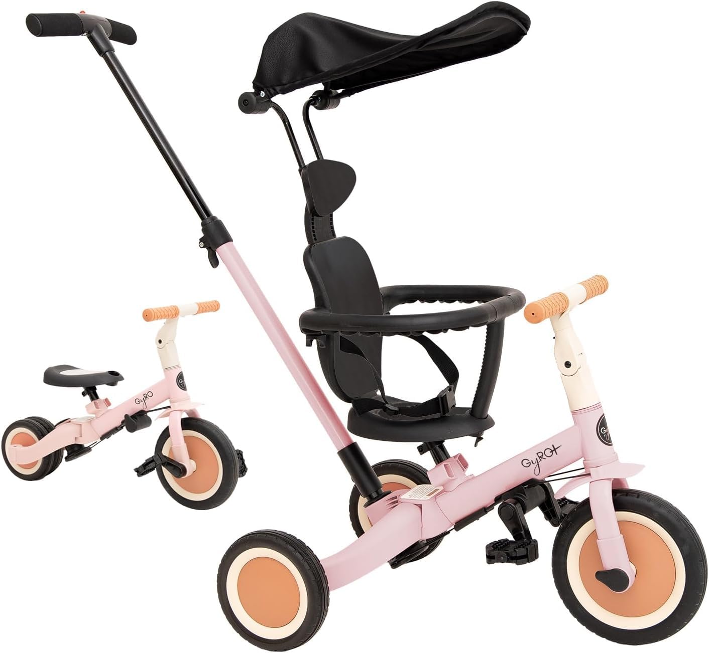 Olmitos - Triciclo evolutivo per bambini 5 in 1, bicicletta per bambini da 1 anno a 5 anni, da triciclo a bicicletta con o senza pedali, adattabile e trasformabile (Gyro + Rosa