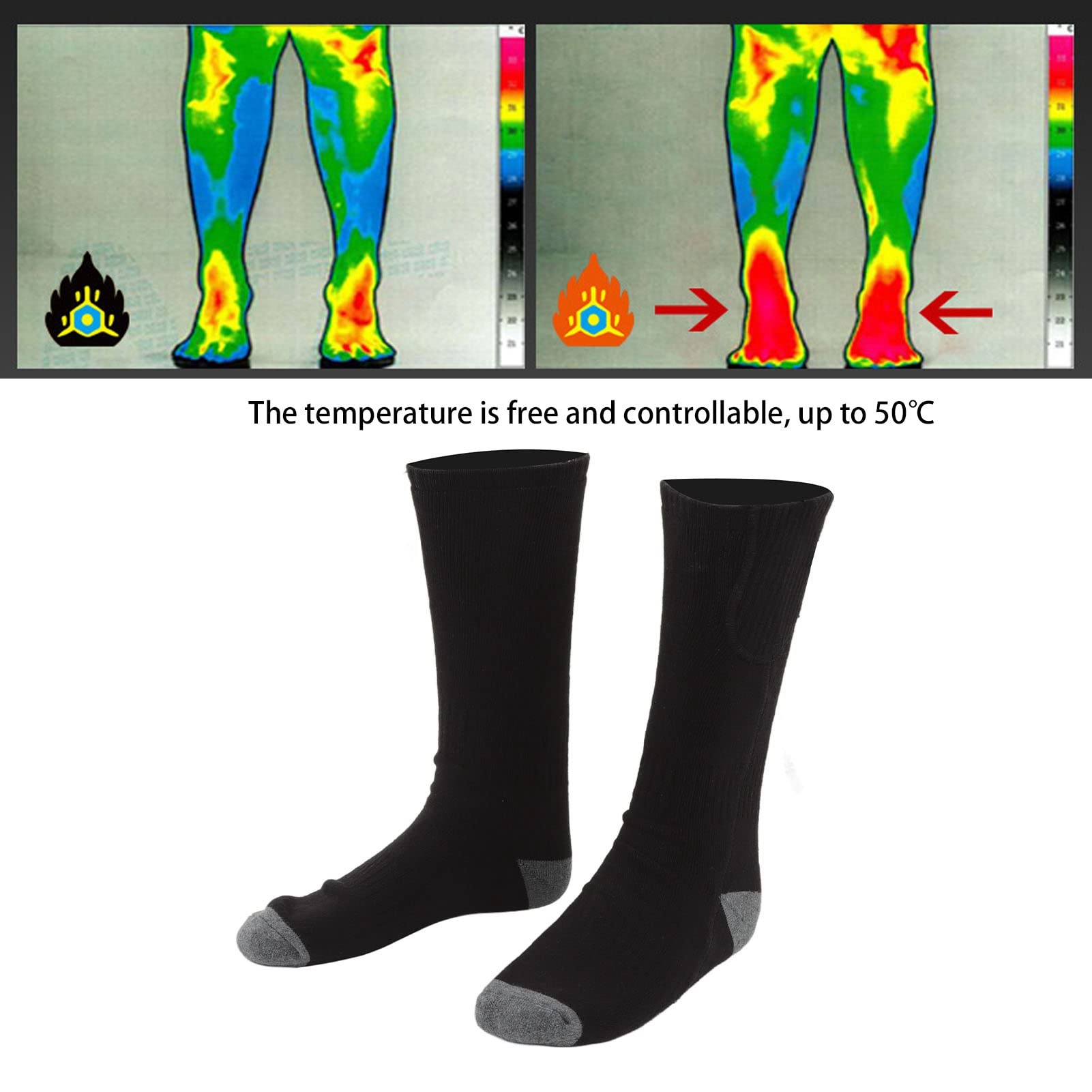 Chaussettes Chauffantes Intelligentes, Bas Chauffants Confortables pour Les Activités Hivernales, Noir, Paquet de 2
