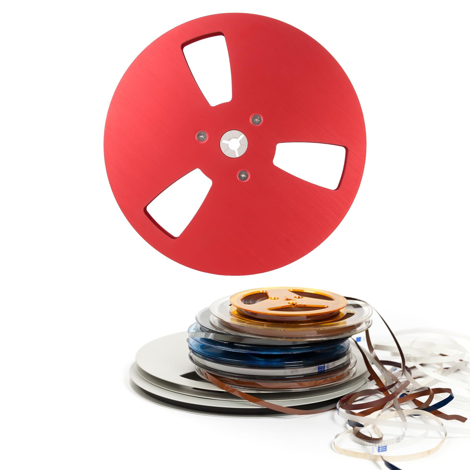 1/4 7-Zoll-Leerbandspule, 3 Löcher, Universeller Windwiderstand, Offene Spule, Tonband-Leerspule, Aluminium-Aufwickelspule zu Spule für -Nab (Rot)
