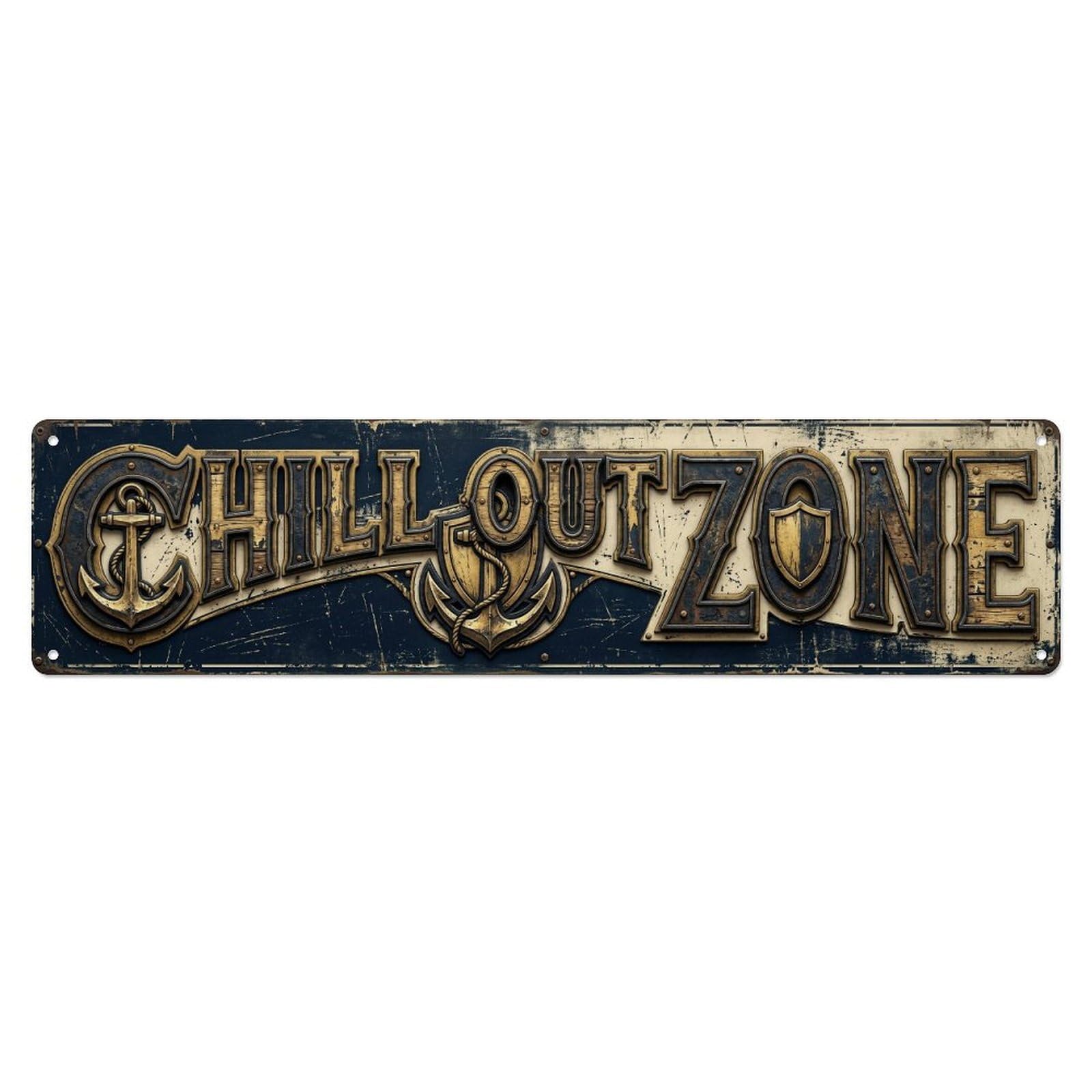 Chill Out Zone Faded Refuge Metal Tin Skinny Sign Plaque Wall Decor for Cafe, Club Bar, Office, Home Garden Metal Poster 4x16Inch