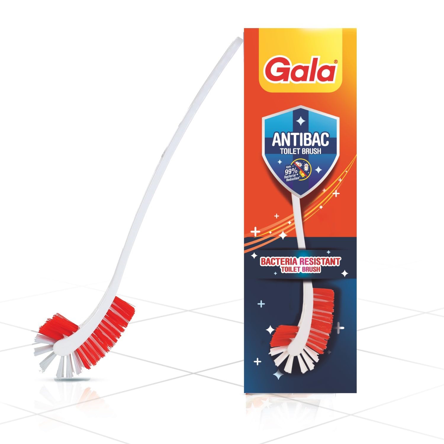 Antibac Double Hockey Antibacteria Toilet Brush, Toilet Brush for Western and Indian Toilet, Bathroom Brush for Toilet Cleaning (White and red,Pack of 1)