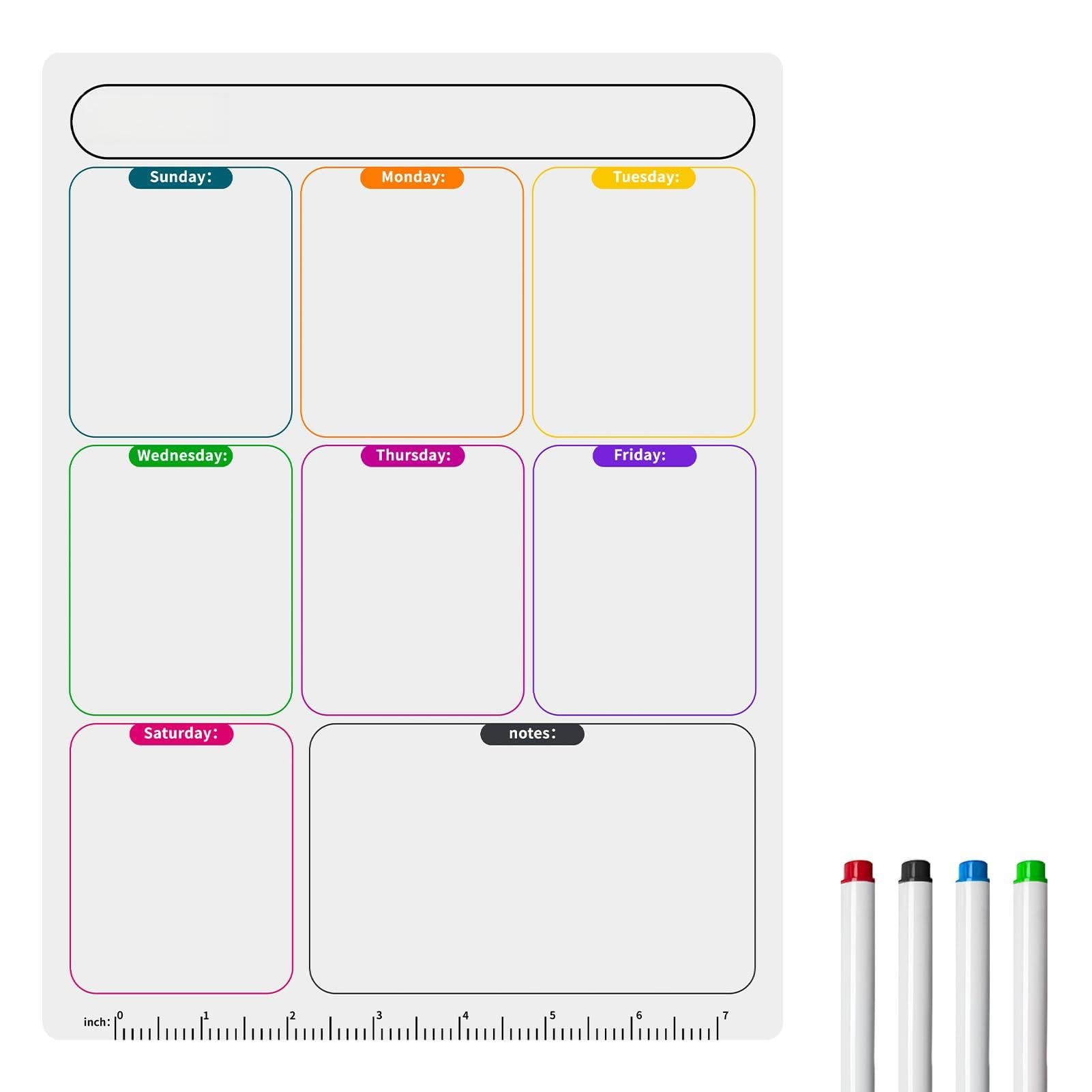 A4 Weekly Planner Whiteboard, Magnetic Whiteboard for Fridge with 4Pcs Dry Pens Small Meal Planner Magnetic Dry Erase Fridge Calendar for Daily Memo Routines Meal and Planning